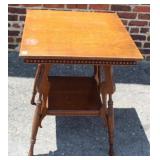 Tiger Oak Antique Table w/ beaded border design