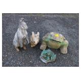 4 pc. concrete and metal frogs and rabbits