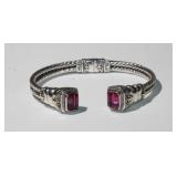 Bangle Bracelet Sterling Silver pink stone marked