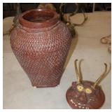 16' tall Woven style ceramic Pot w/ folk art