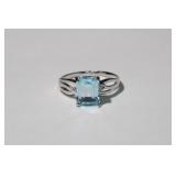 Emerald Cut 2.84ct Blue Topaz & Diamond Ring