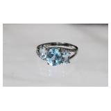 Oval 3.86ct Natural Blue Topaz & Diamond Ring