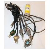 Mixed lot; 5 bolo ties, and duck call