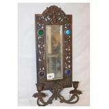Antique Bronze/Copper Mirror w/ mirror sconce