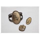 3pcs Sterling Silver Scringhaw Bracelet, Ring, &