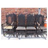 Set of 8 19th Century Oak Carved Chairs w/ cane