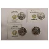 4pc 2019, (3) 2021 1oz fine silver American Eagle