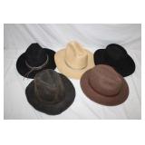 Group of 5 Hats; 2 Stetsons 7 3/8, Indian Jones,