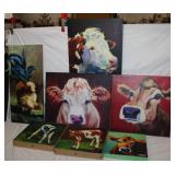 6pc Cow Art Gilcee's & 1 Chicken largest cow