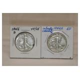 2pcs Walking Liberty, 1942 S Walking Liberty Half