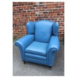 Blue Leather Wing Back Chair