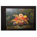 Oil on Board Heavy Paint Floral Still Life