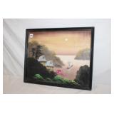 Paint on Silk Asian Cottages on Lake frame size