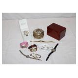 group of seven watches, and music box