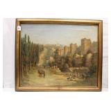 26' x 31'  Antique Oil on Canvas Mediterrean