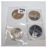 4 - .999 fine silver 1 troy ounce coins; (2) 1977