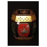 Antique Chinese Carved & Painted Hexagonal Wooden
