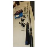 Six Fishing Reels and Rods