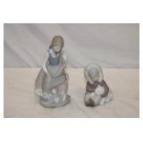 2pc Lladro Porcelain 'Little Girl with Cat' 8 1/4'