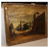 Signed Cemmia. Town Scene w/ Lady & Donkey