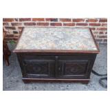 Antique 2 Door Bench w/ Nail Head Trim & Carved