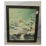 Heavy Oil Painting Cottage and Landscape