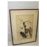 Original Watercolor signed 'Figure Carrying A