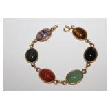 Vtg scarab gemstone bracelet 1/20th 14KGF,