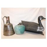 3pc Country Decor; Antique 14' Copper Pitcher,