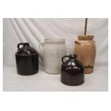 4pc Stoneware Pottery Lot; (2) 3 gallon Sleepy eye