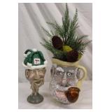 2pc Face Jugs; #2 Elf & Country Christmas