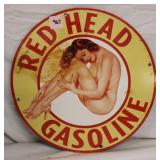 Vintage Metal Red Head Gasoline 11.75' dia