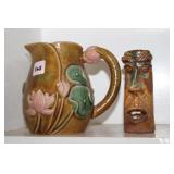 Majolia Pitcher & Face Signed Pottery