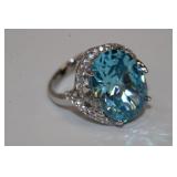 New large 925 sterling ï¿½ inch blue crystal ring