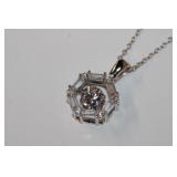 Hexagon 925 CZ pendant necklace, center stone