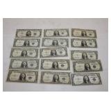 15 US Silver Certificates; $1.00 certificates;
