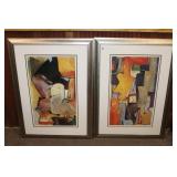 Pair of Abstract silver framed prints 34' x 32'