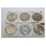 6 Morgan Silver Dollars; 1881 O VF, 1885 0