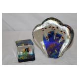 2pc Paperweights; blown glass aquarium
