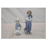 2pcs Lladro Porcelain 'Shepherd Boy with Lamb'