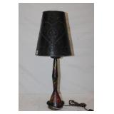 Antique Tole Painted Metal Lamp w/ punch tin