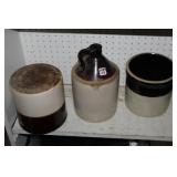 3pc Stoneware Pottery; jug, 2 crocks