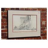 Pencil Mid Century Sketch 'Trailways Bus Station