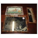3pc Bamboo framed mirror adn oil painting