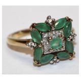 New Emerald, tiny diamond gold over 925 silver