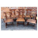 Set of 6 Oak Chairs w/ Carved Wheel Back &
