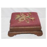 Antique Footstool w/ needlepoint top 7' x 13' x 10