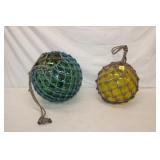 Japanese Handblown Yellow Glass Buoy w/ net