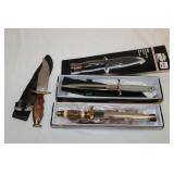 4pcs Sheath Knives, Hibben, Gill Hill, M&P, Timber