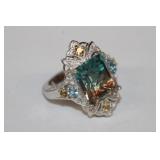 New large Ametrine, emerald cut sterling filagree
